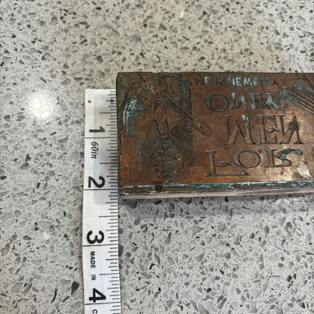 Vintage Antique Copper Wood Letterpress Printing Block “Men’s Jewelry” Crafting - Picture 3 of 8